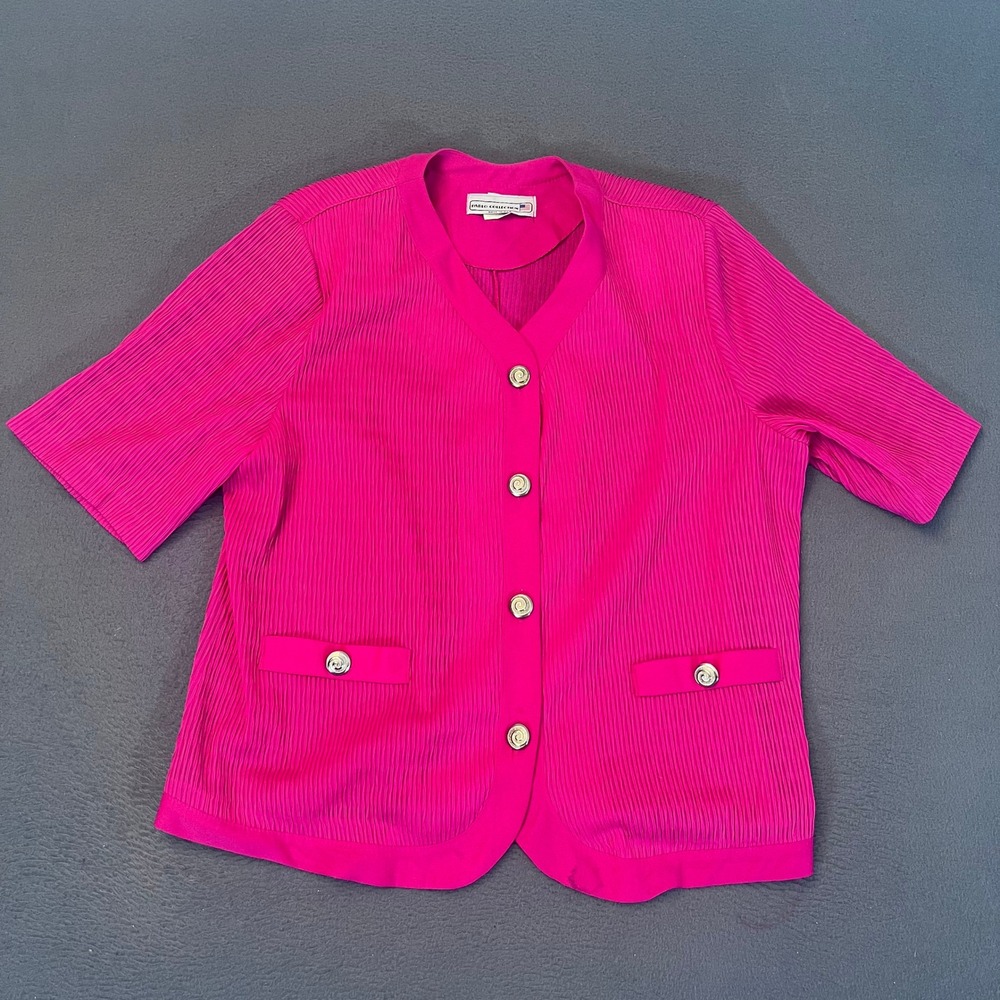 Pablo Collection Vintage Hot Pink Pleated Short Sleeve Blazer Jacket 16WP USA